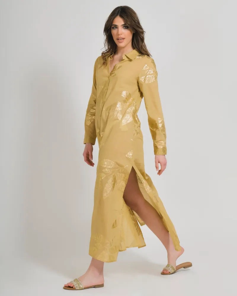 ΠΟΥΚΑΜΙΣΑ ΜΑΚΡΙΑ ΣΚΟΥΡΟ ΜΠΕΖ ΜΕ ΧΡΥΣΑ ΦΥΛΛΑ ONE SIZE (100% COTTON)