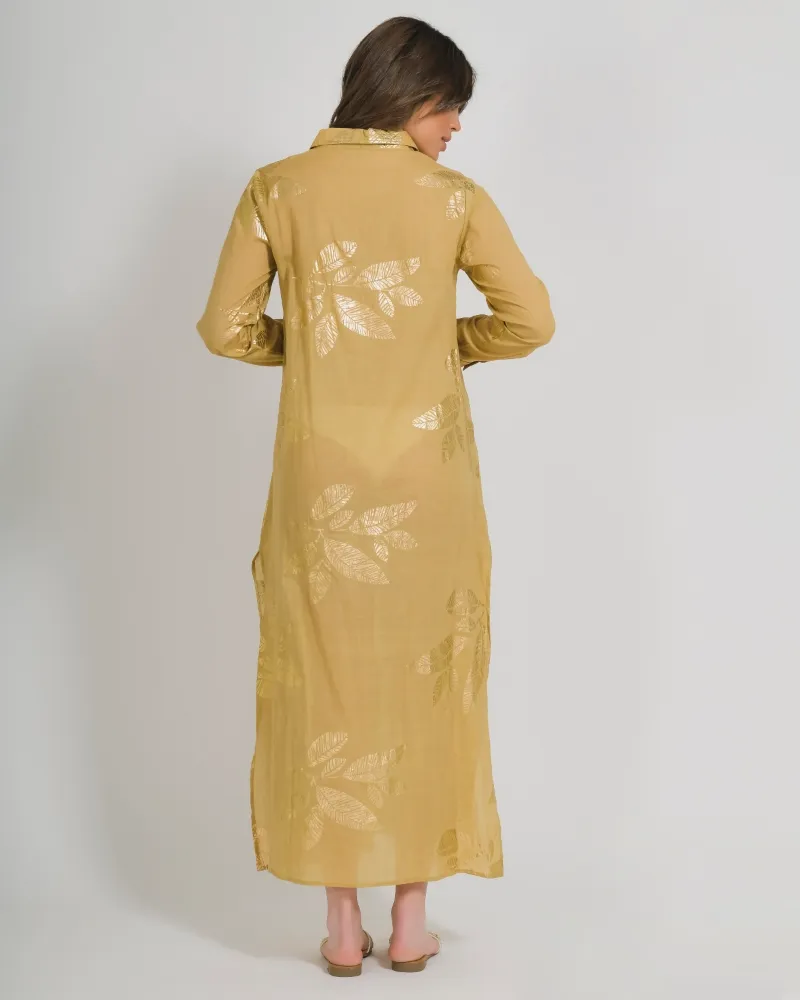 ΠΟΥΚΑΜΙΣΑ ΜΑΚΡΙΑ ΣΚΟΥΡΟ ΜΠΕΖ ΜΕ ΧΡΥΣΑ ΦΥΛΛΑ ONE SIZE (100% COTTON)