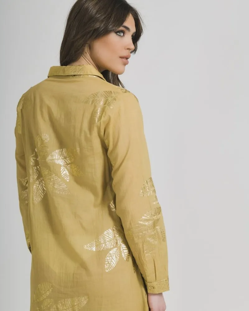 ΠΟΥΚΑΜΙΣΑ ΜΑΚΡΙΑ ΣΚΟΥΡΟ ΜΠΕΖ ΜΕ ΧΡΥΣΑ ΦΥΛΛΑ ONE SIZE (100% COTTON)