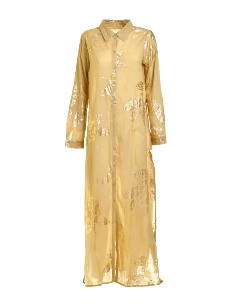 ΠΟΥΚΑΜΙΣΑ ΜΑΚΡΙΑ ΣΚΟΥΡΟ ΜΠΕΖ ΜΕ ΧΡΥΣΑ ΦΥΛΛΑ ONE SIZE (100% COTTON)