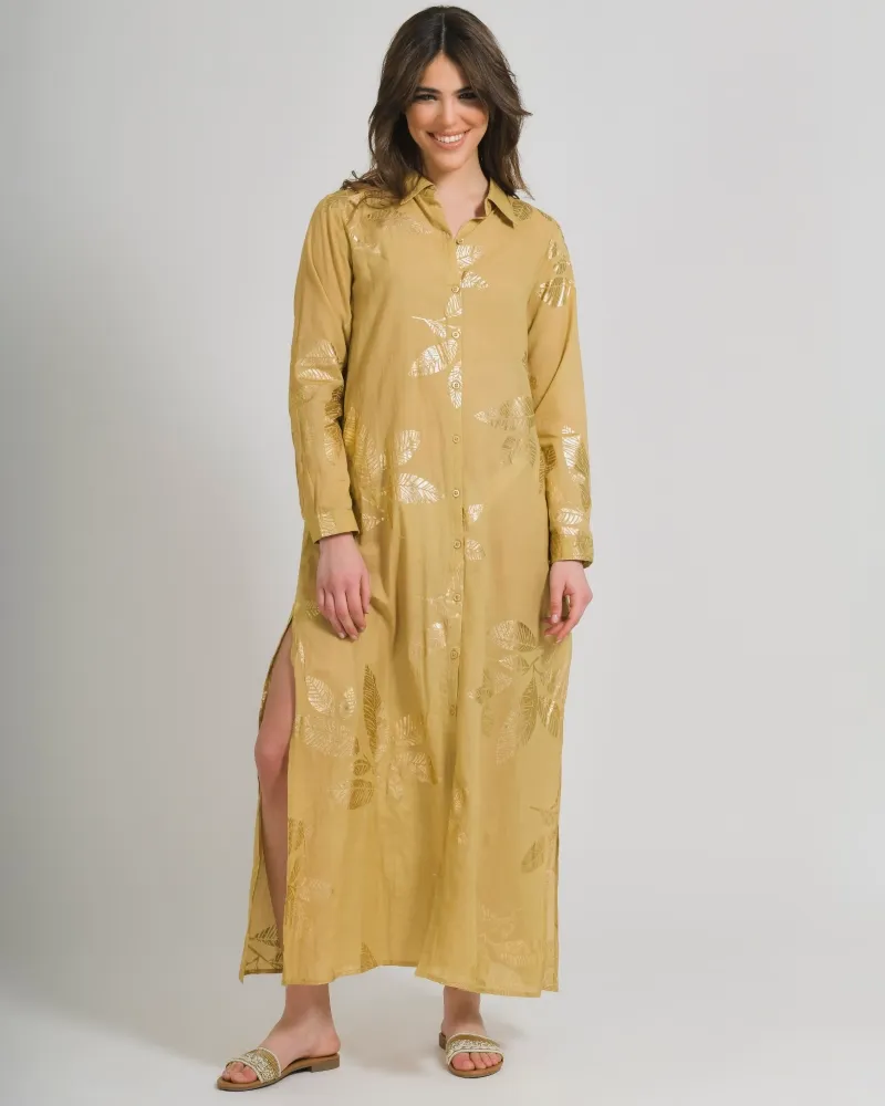 ΠΟΥΚΑΜΙΣΑ ΜΑΚΡΙΑ ΣΚΟΥΡΟ ΜΠΕΖ ΜΕ ΧΡΥΣΑ ΦΥΛΛΑ ONE SIZE (100% COTTON)