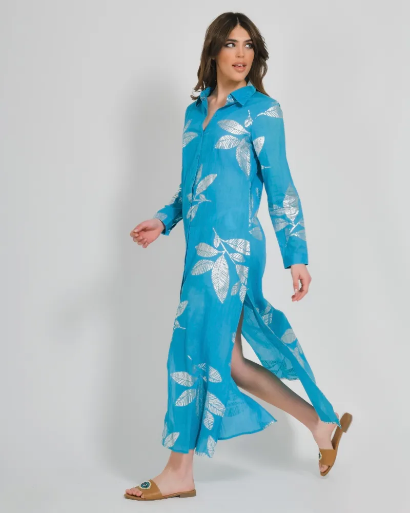 ΠΟΥΚΑΜΙΣΑ ΜΑΚΡΙΑ ΤΥΡΚΟΥΑΖ ΜΕ ΑΣΗΜΙ ΦΥΛΛΑ ONE SIZE (100% COTTON)