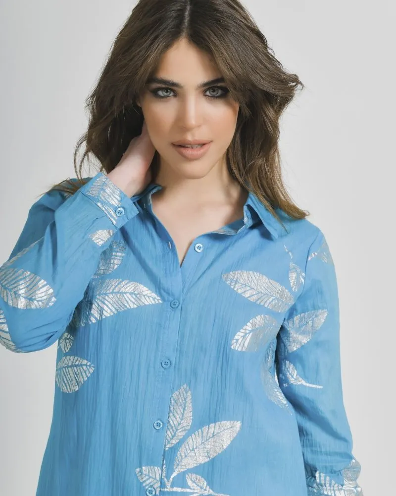 ΠΟΥΚΑΜΙΣΑ ΜΑΚΡΙΑ ΤΥΡΚΟΥΑΖ ΜΕ ΑΣΗΜΙ ΦΥΛΛΑ ONE SIZE (100% COTTON)