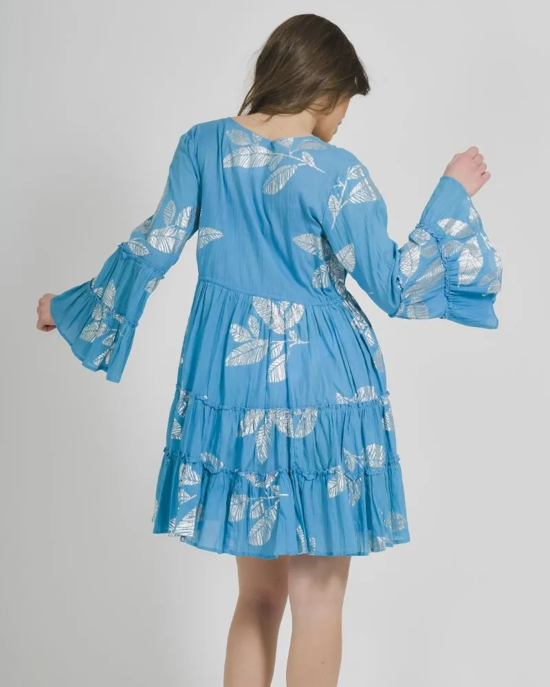 ΦΟΡΕΜΑ ΚΟΝΤΟ ΜΕ ΜΑΚΡΥ ΜΑΝΙΚΙ ΤΥΡΚΟΥΑΖ ΜΕ ΑΣΗΜΙ ΦΥΛΛΑ ONE SIZE (100% COTTON)