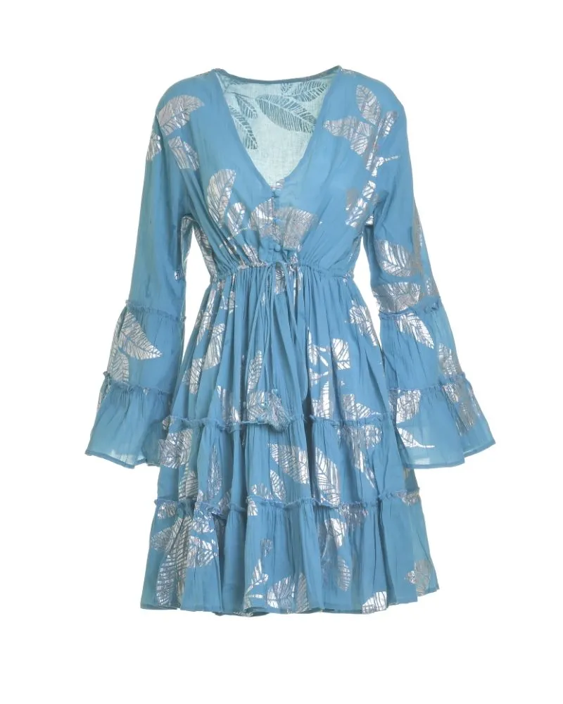 ΦΟΡΕΜΑ ΚΟΝΤΟ ΜΕ ΜΑΚΡΥ ΜΑΝΙΚΙ ΤΥΡΚΟΥΑΖ ΜΕ ΑΣΗΜΙ ΦΥΛΛΑ ONE SIZE (100% COTTON)