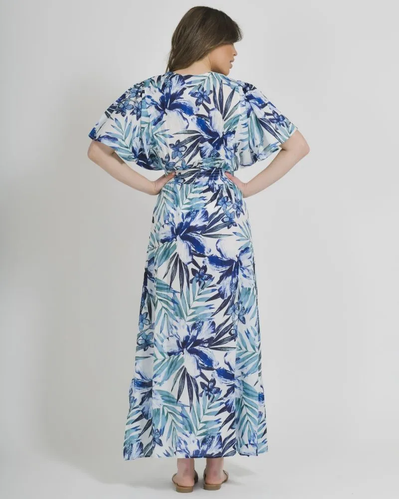 ΦΟΡΕΜΑ ΜΑΚΡΥ ΚΟΝΤΟΜΑΝΙΚΟ ΜΠΛΕ/ΛΕΥΚΟ ΜΕ ΦΥΛΛΑ ONE SIZE (100% COTTON).