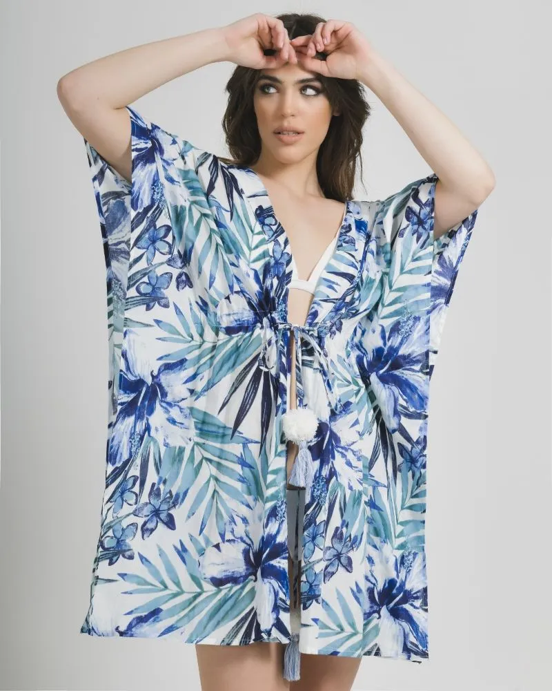 ΚΙΜΟΝΟ ΚΟΝΤΟ ΜΠΛΕ/ΛΕΥΚΟ ΜΕ ΦΥΛΛΑ ONE SIZE (100% COTTON). ΚΙΜΟΝΟ ΚΟΝΤΟ ΜΠΛΕ/ΛΕΥΚΟ ΜΕ ΦΥΛΛΑ ONE SIZE (100% COTTON).