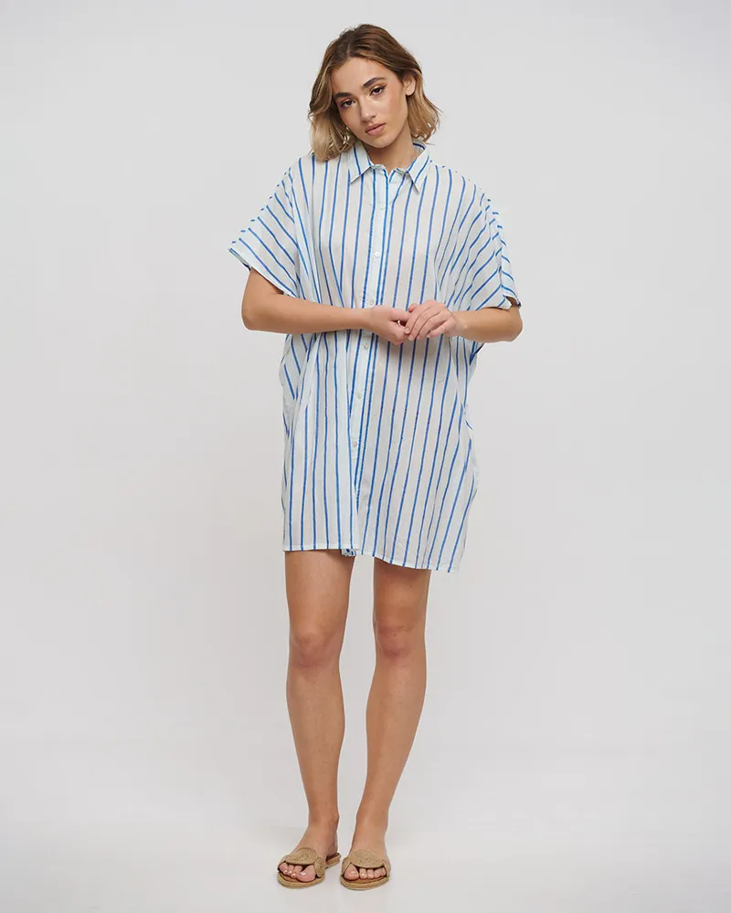 ΠΟΥΚΑΜΙΣΟ ΡΙΓΕ ΜΠΛΕ/ΓΑΛΑΖΙΟ ΜΕ ΜΑΤΙ ONE SIZE (100% COTTON)