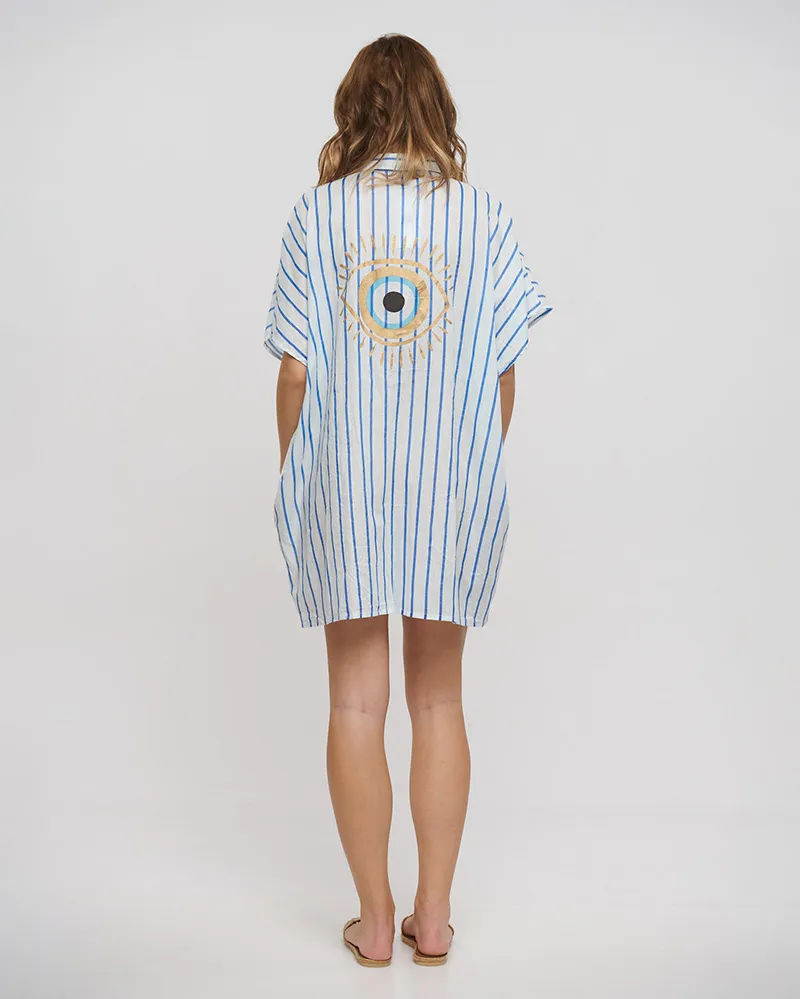 ΠΟΥΚΑΜΙΣΟ ΡΙΓΕ ΜΠΛΕ/ΓΑΛΑΖΙΟ ΜΕ ΜΑΤΙ ONE SIZE (100% COTTON)