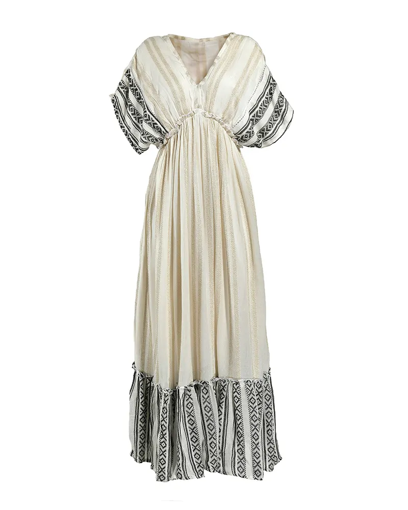 ΦΟΡΕΜΑ ΜΑΚΡΥ ΜΕ 3/4 ΜΑΝΙΚΙ ΣΕ ΛΕΥΚΟ ΧΡΩΜΑ ΜΕ ΑΣΠΡΟΜΑΥΡΕΣ ΛΕΠΤΟΜΕΡΕΙΕΣ ONE SIZE (100% COTTON)