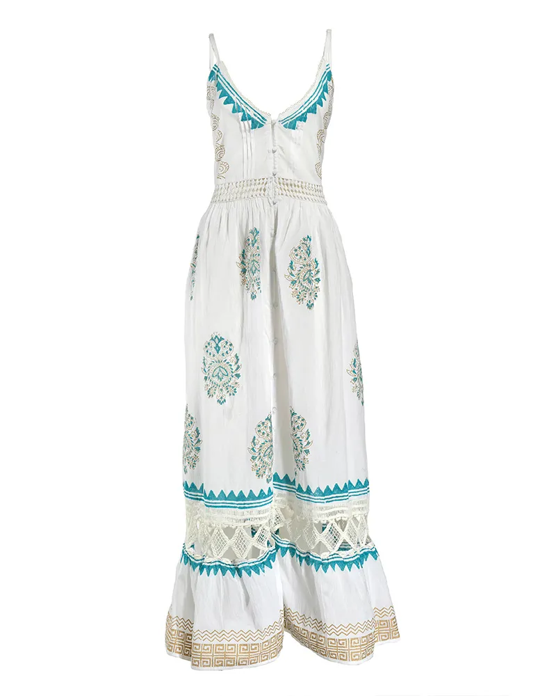 ΦΟΡΕΜΑ ΜΑΚΡΥ ΑΜΑΝΙΚΟ ΣΕ ΛΕΥΚΟ ΧΡΩΜΑ ΜΕ ΧΡΥΣΕΣ/ΜΠΛΕ ΛΕΠΤΟΜΕΡΕΙΕΣ ONE SIZE (100% COTTON)