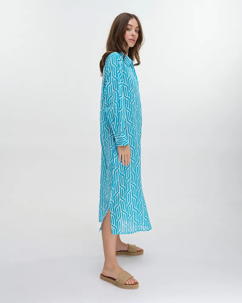 ΠΟΥΚΑΜΙΣΑ ΜΑΚΡΙΑ ΜΕ ΜΑΚΡΥ ΜΑΝΙΚΙ ΜΠΛΕ/ΛΕΥΚΗ ONE SIZE (100% COTTON)