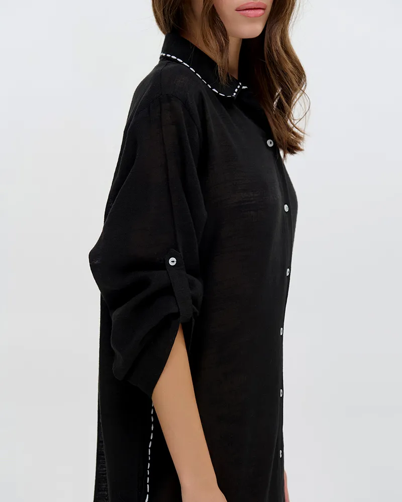 ΠΟΥΚΑΜΙΣΑ ΜΑΚΡΙΑ ΜΕ ΜΑΚΡΥ ΜΑΝΙΚΙ ΜΑΥΡΗ ONE SIZE (100% COTTON)