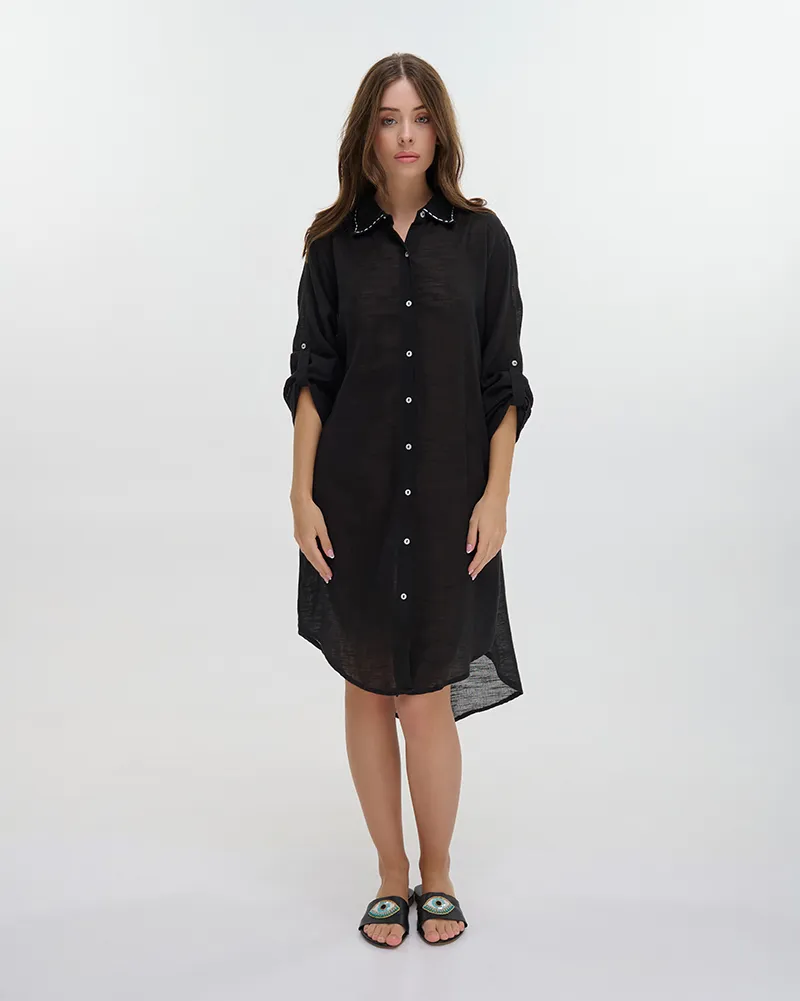 ΠΟΥΚΑΜΙΣΑ ΜΑΚΡΙΑ ΜΕ ΜΑΚΡΥ ΜΑΝΙΚΙ ΜΑΥΡΗ ONE SIZE (100% COTTON)