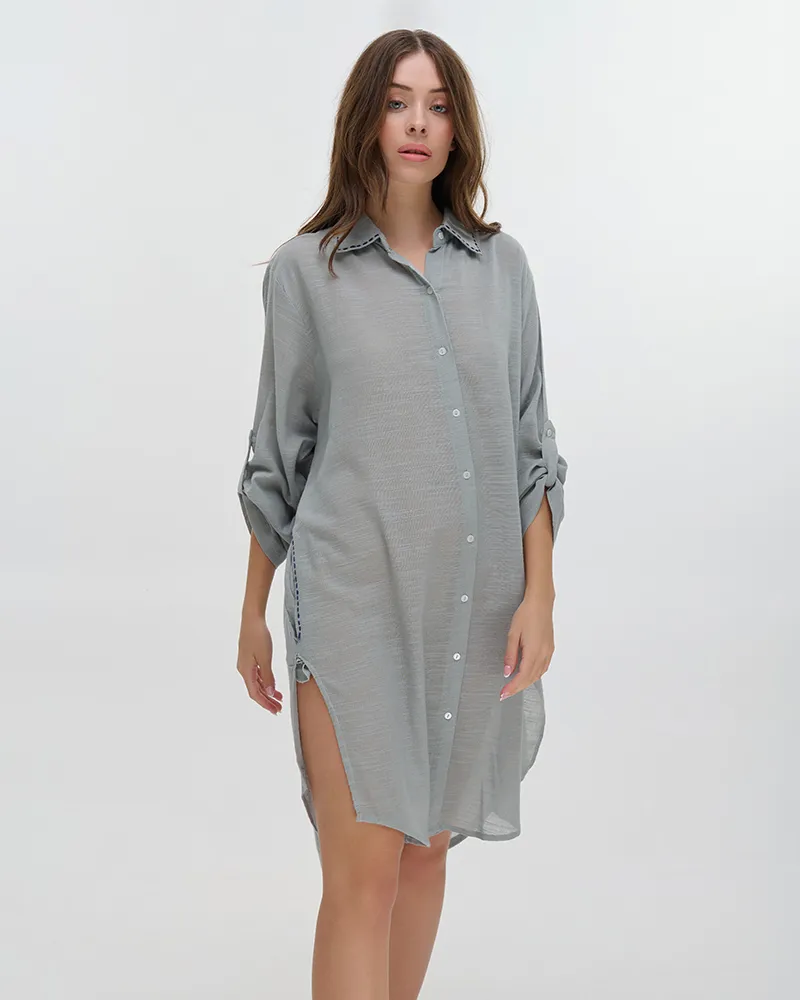 ΠΟΥΚΑΜΙΣΑ ΜΑΚΡΙΑ ΜΕ ΜΑΚΡΥ ΜΑΝΙΚΙ ΧΑΚΙ ONE SIZE (100% COTTON)