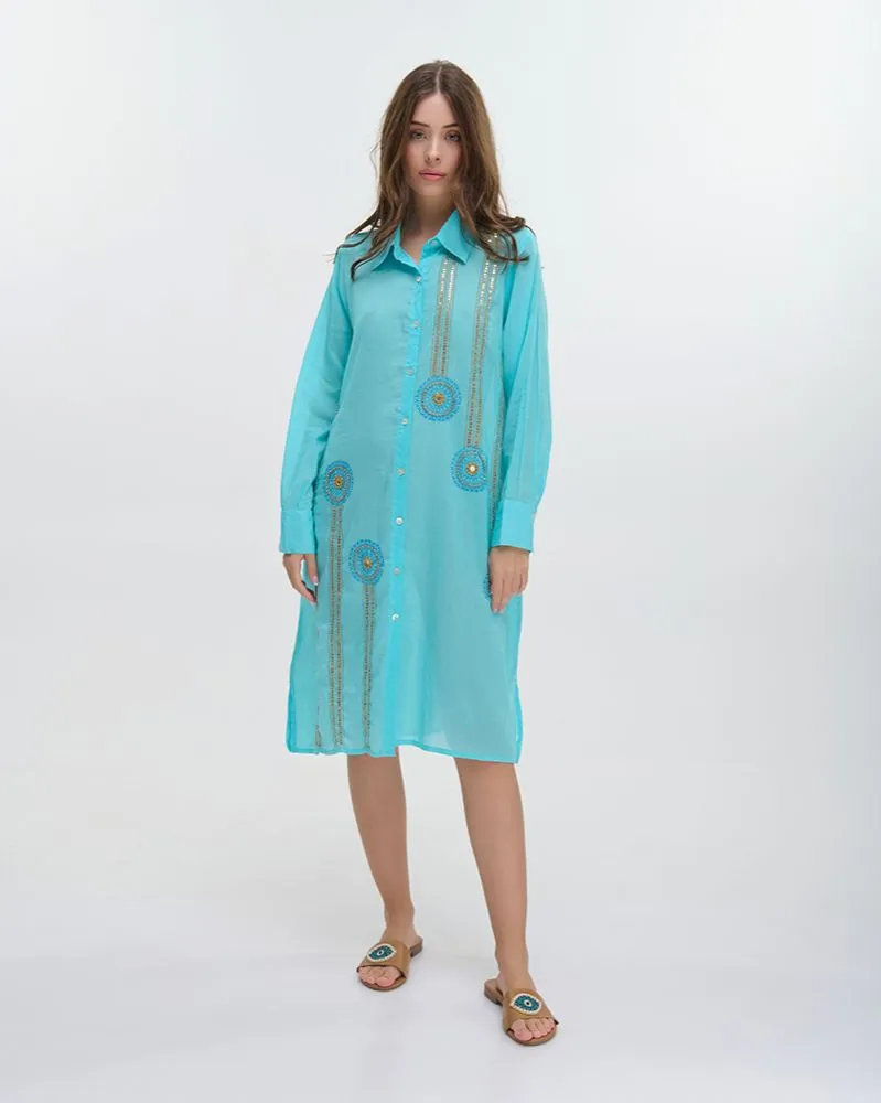 ΠΟΥΚΑΜΙΣΑ ΜΑΚΡΙΑ ΜΕ ΜΑΚΡΥ ΜΑΝΙΚΙ ΓΑΛΑΖΙΑ ΜΕ ΧΡΥΣΕΣ ΛΕΠΤΟΜΕΡΕΙΕΣ ONE SIZE (100% COTTON)