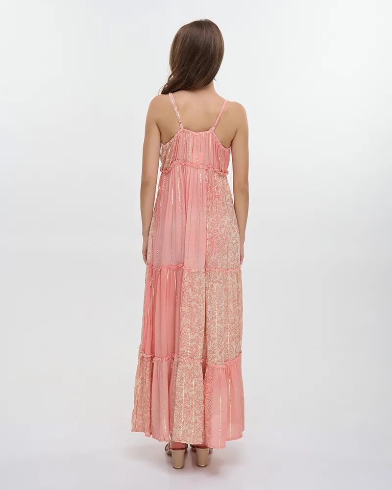 ΦΟΡΕΜΑ ΜΑΚΡΥ ΑΜΑΝΙΚΟ ΣΕ ΡΟΖ ΑΠΑΛΟ ΧΡΩΜΑ ΜΕ ΧΡΥΣΕΣ ΛΕΠΤΟΜΕΡΕΙΕΣ ONE SIZE (100% COTTON)