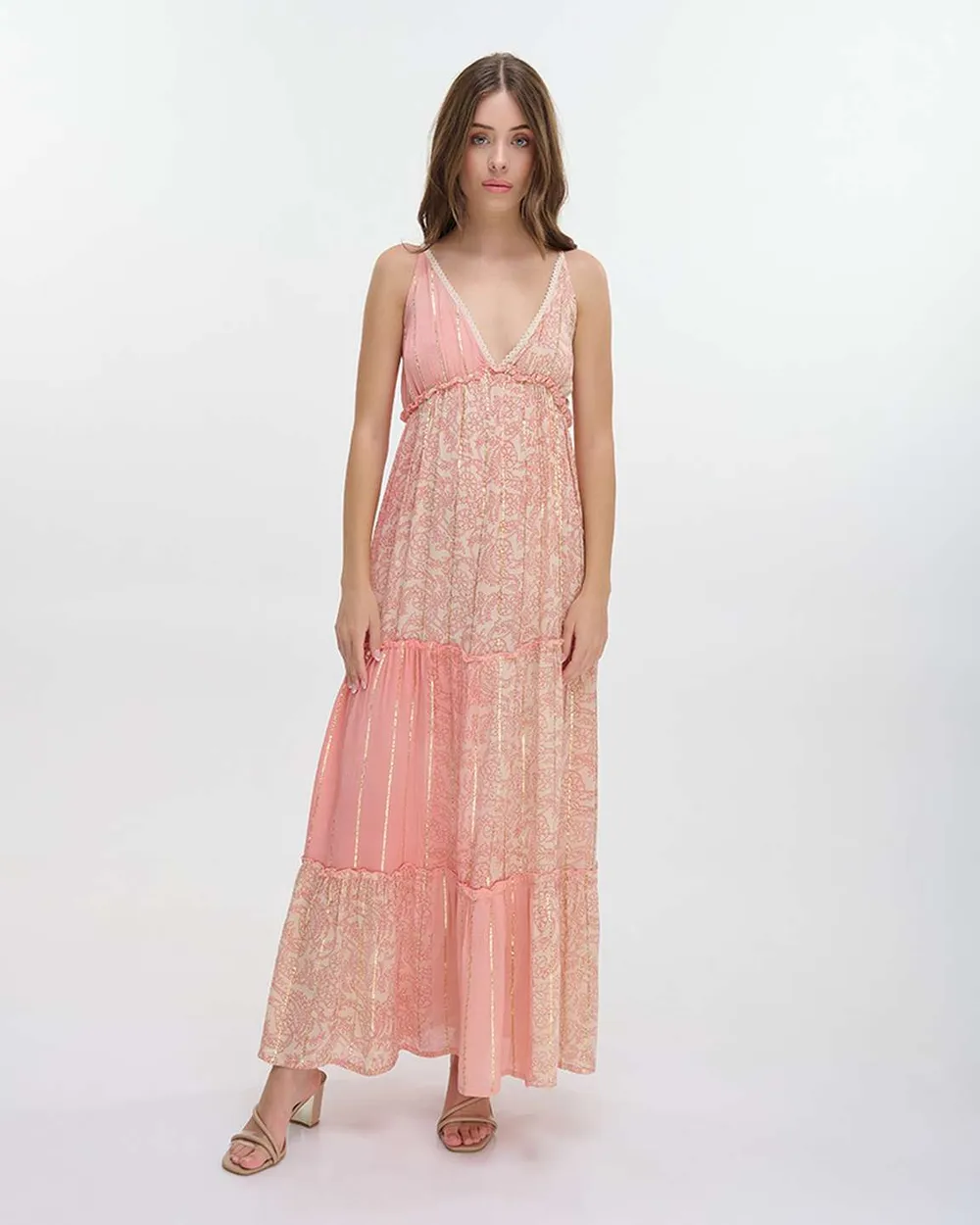 ΦΟΡΕΜΑ ΜΑΚΡΥ ΑΜΑΝΙΚΟ ΣΕ ΡΟΖ ΑΠΑΛΟ ΧΡΩΜΑ ΜΕ ΧΡΥΣΕΣ ΛΕΠΤΟΜΕΡΕΙΕΣ ONE SIZE (100% COTTON)