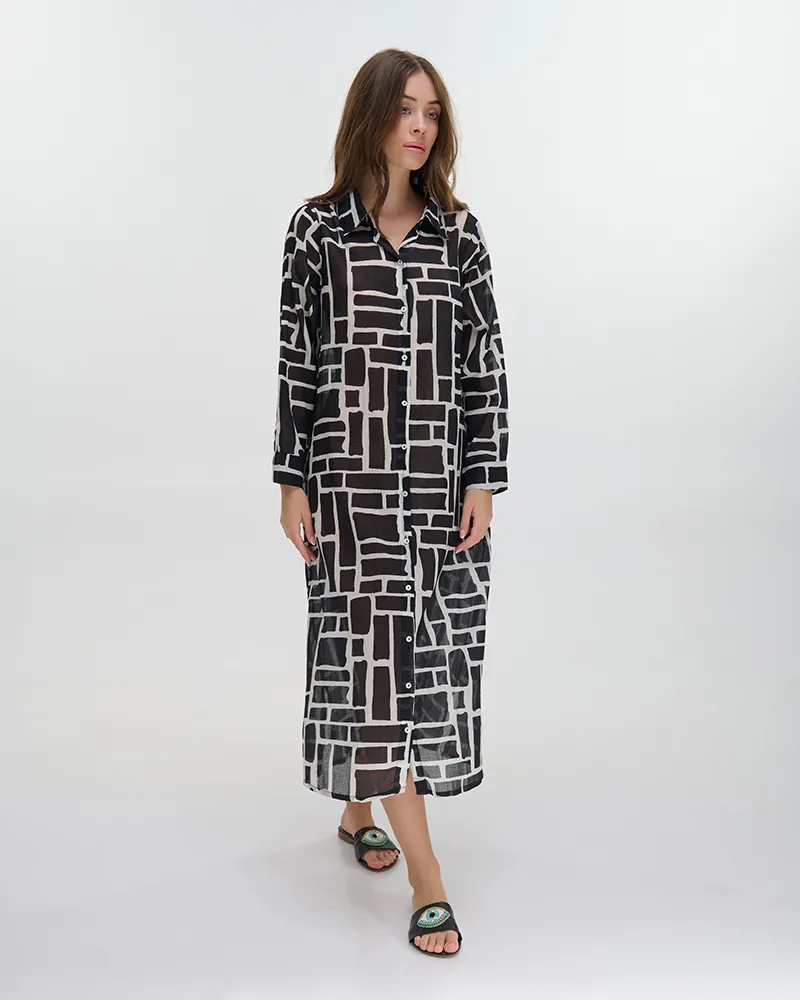 ΠΟΥΚΑΜΙΣΑ ΜΑΚΡΙΑ ΜΕ ΜΑΚΡΥ ΜΑΝΙΚΙ ΜΑΥΡΟ/ΛΕΥΚΟ ONE SIZE (100% COTTON)