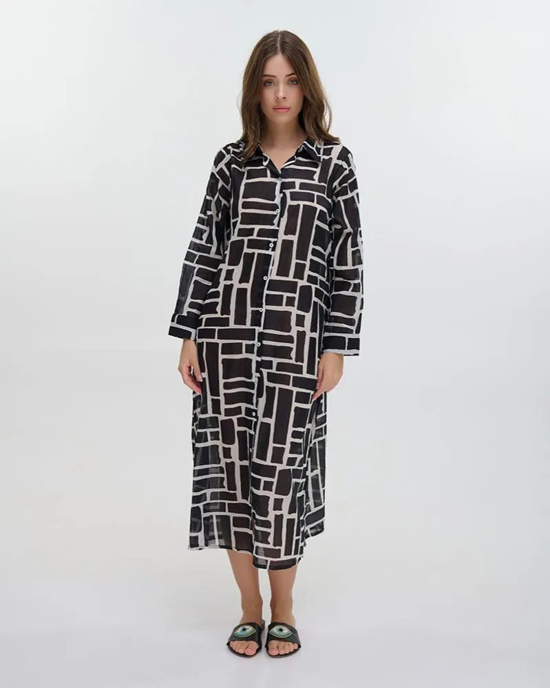 ΠΟΥΚΑΜΙΣΑ ΜΑΚΡΙΑ ΜΕ ΜΑΚΡΥ ΜΑΝΙΚΙ ΜΑΥΡΟ/ΛΕΥΚΟ ONE SIZE (100% COTTON)