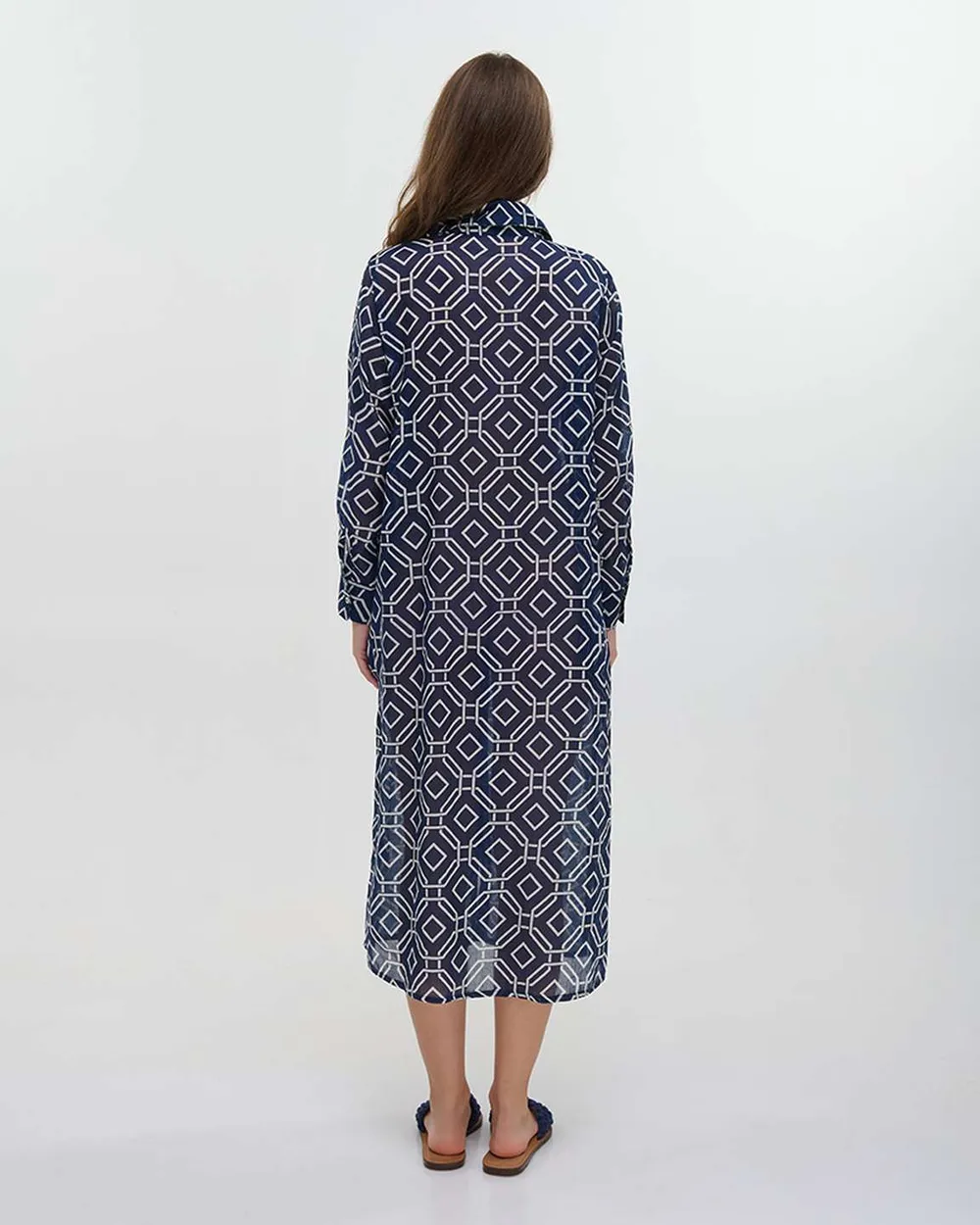 ΠΟΥΚΑΜΙΣΑ ΜΑΚΡΙΑ ΜΕ ΜΑΚΡΥ ΜΑΝΙΚΙ ΜΠΛΕ/ΛΕΥΚΟ ONE SIZE (100% COTTON)