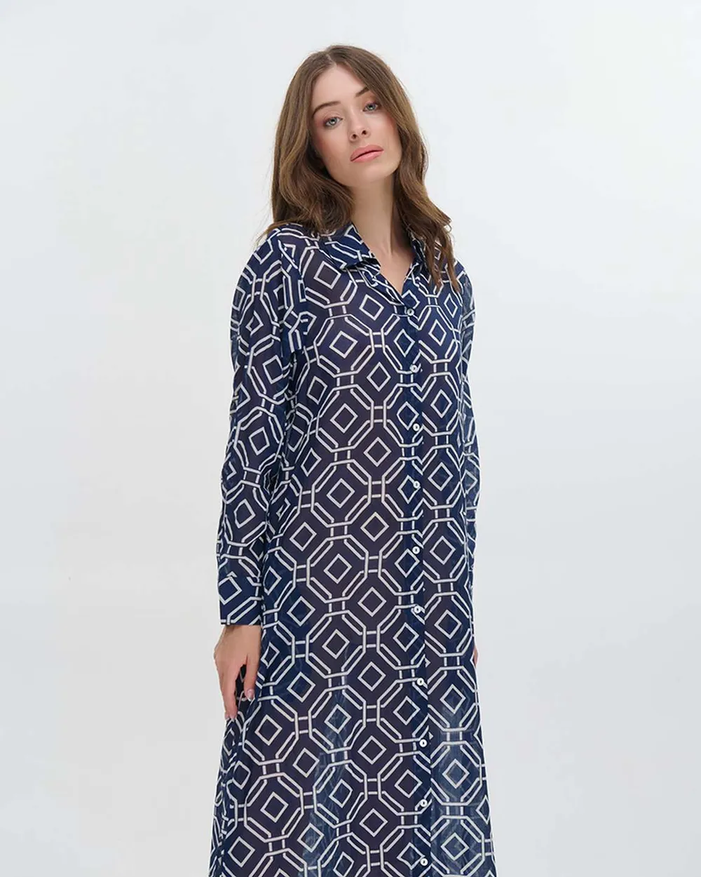 ΠΟΥΚΑΜΙΣΑ ΜΑΚΡΙΑ ΜΕ ΜΑΚΡΥ ΜΑΝΙΚΙ ΜΠΛΕ/ΛΕΥΚΟ ONE SIZE (100% COTTON)