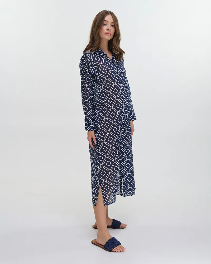 ΠΟΥΚΑΜΙΣΑ ΜΑΚΡΙΑ ΜΕ ΜΑΚΡΥ ΜΑΝΙΚΙ ΜΠΛΕ/ΛΕΥΚΟ ONE SIZE (100% COTTON)