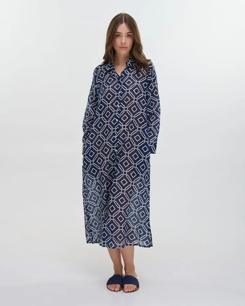 ΠΟΥΚΑΜΙΣΑ ΜΑΚΡΙΑ ΜΕ ΜΑΚΡΥ ΜΑΝΙΚΙ ΜΠΛΕ/ΛΕΥΚΟ ONE SIZE (100% COTTON)