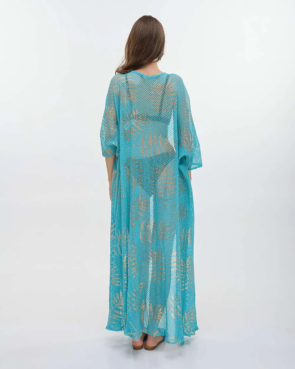 ΚΑΦΤΑΝΙ ΜΑΚΡΥ ΜΕ ΜΑΚΡΥ ΜΑΝΙΚΙ ΔΙΑΤΡΗΤΟ ΜΠΛΕ ΜΕ ΧΡΥΣΑ ΦΥΛΛΑ ONE SIZE (100% COTTON)