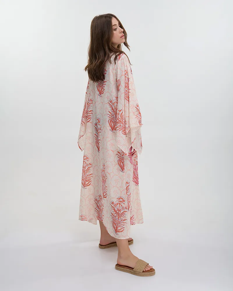 ΚΙΜΟΝΟ ΜΑΚΡΥ ΜΕ ΜΑΚΡΥ ΜΑΝΙΚΙ ΡΟΖ/ΜΠΕΖ ΜΕ ΚΟΡΑΛΙΑ ONE SIZE (100% COTTON)