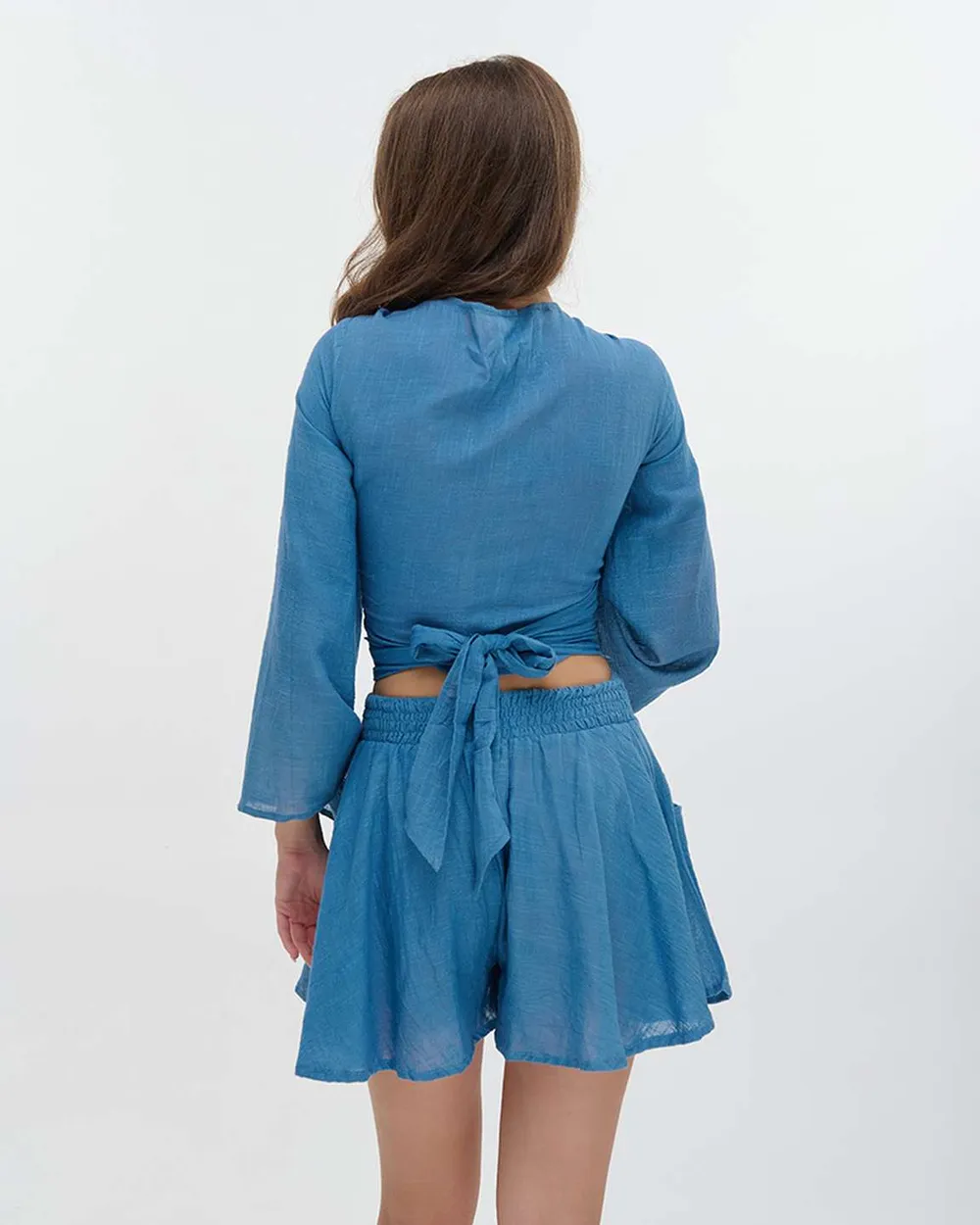 S/2 ΤΟΠ ΜΑΚΡΥΜΑΝΙΚΟ ΔΕΤΟ ΚΑΙ ΣΟΡΤΣΑΚΙ ΜΠΛΕ ONE SIZE (100% COTTON)