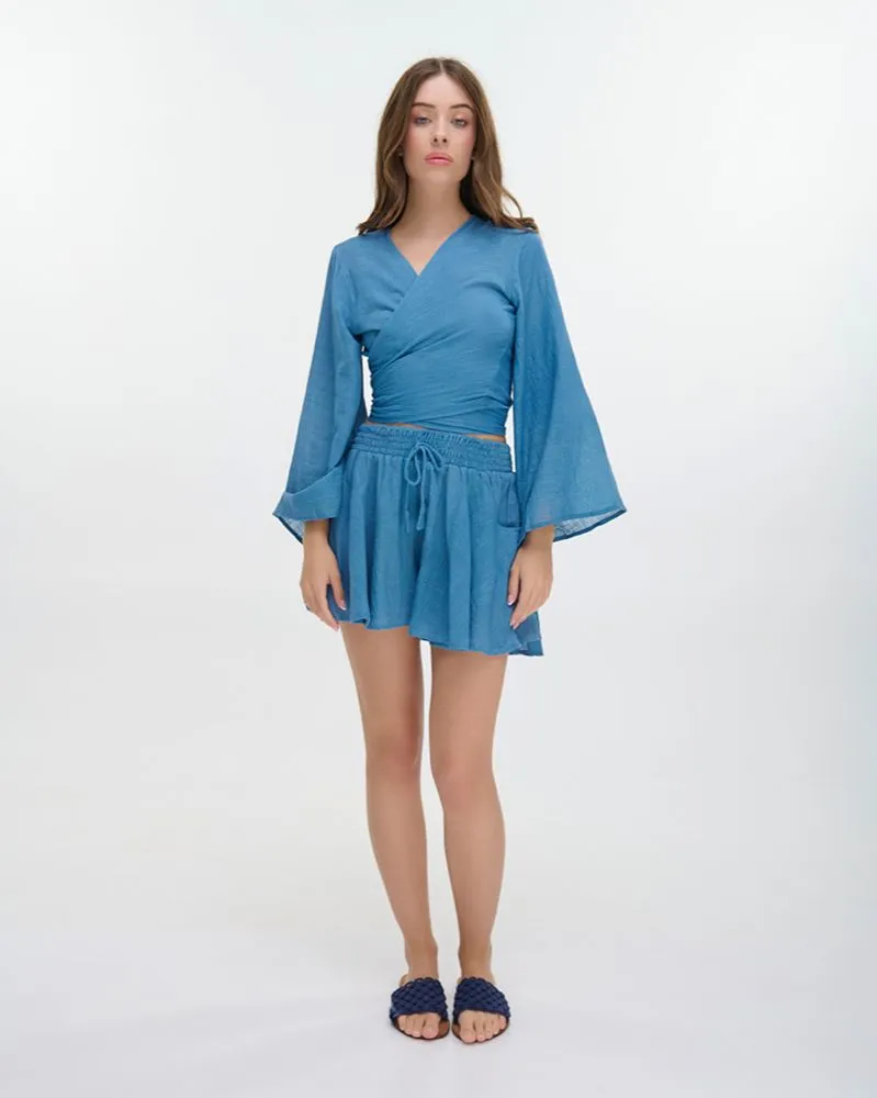 S/2 ΤΟΠ ΜΑΚΡΥΜΑΝΙΚΟ ΔΕΤΟ ΚΑΙ ΣΟΡΤΣΑΚΙ ΜΠΛΕ ONE SIZE (100% COTTON)