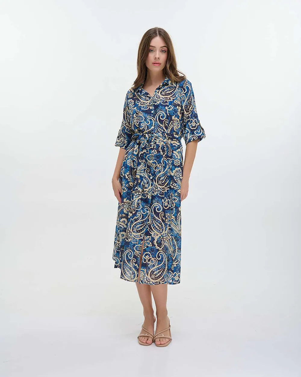 ΠΟΥΚΑΜΙΣΑ ΜΑΚΡΙΑ ΚΟΝΤΟΜΑΝΙΚΗ ΜΠΛΕ/ΛΕΥΚΗ ΜΕ ΣΧΕΔΙΑ S/M (100% COTTON)