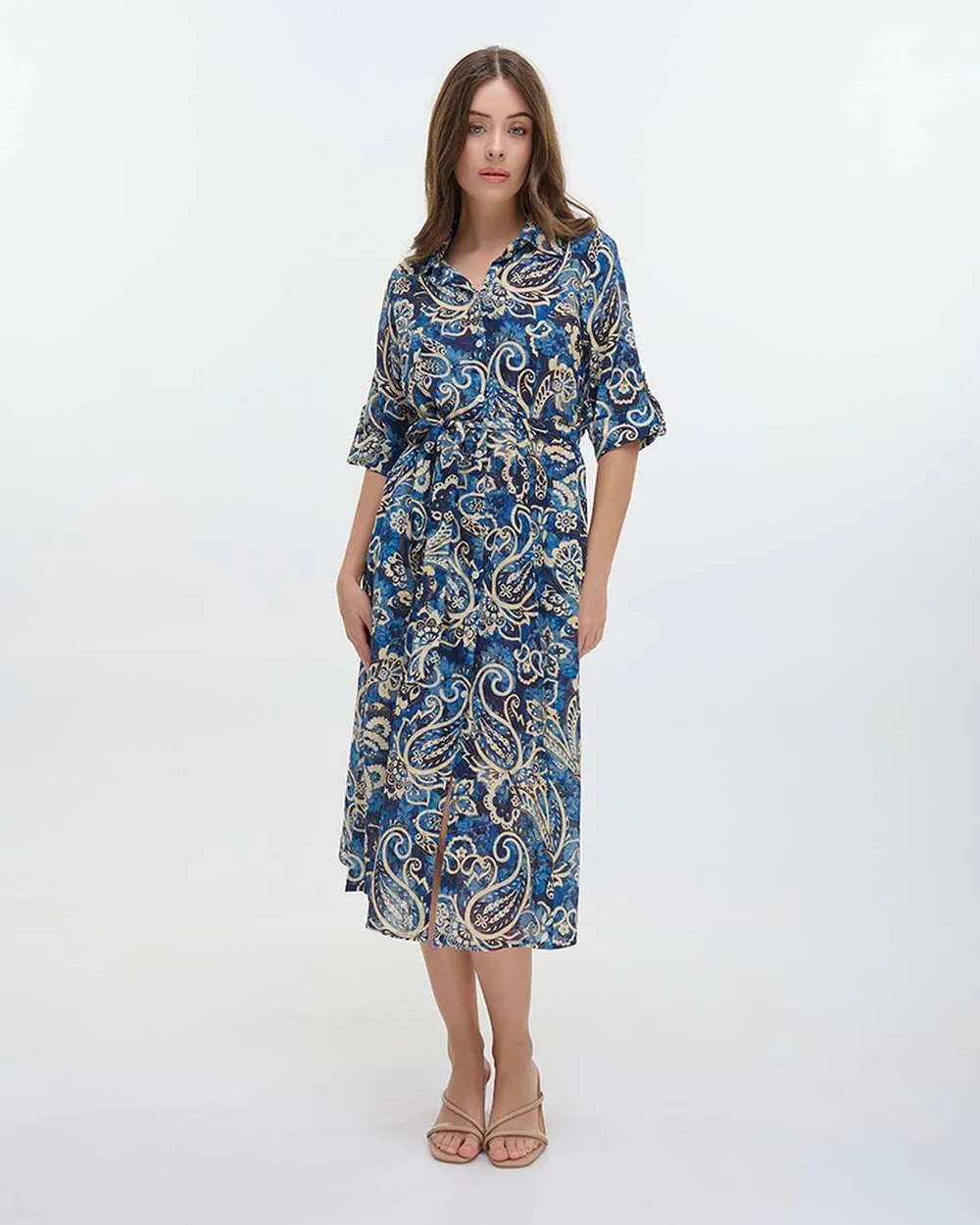 ΠΟΥΚΑΜΙΣΑ ΜΑΚΡΙΑ ΚΟΝΤΟΜΑΝΙΚΗ ΜΠΛΕ/ΛΕΥΚΗ ΜΕ ΣΧΕΔΙΑ L/XL (100% COTTON)