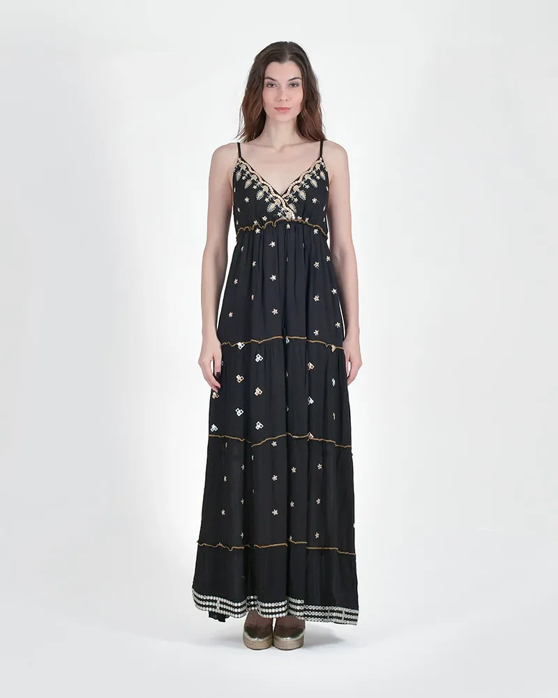 ΦΟΡΕΜΑ ΜΑΚΡΥ ΑΜΑΝΙΚΟ ΜΑΥΡΟ ΜΕ ΧΡΥΣΕΣ ΛΕΠΤΟΜΕΡΕΙΕΣ ONE SIZE (100% VISCOSE)