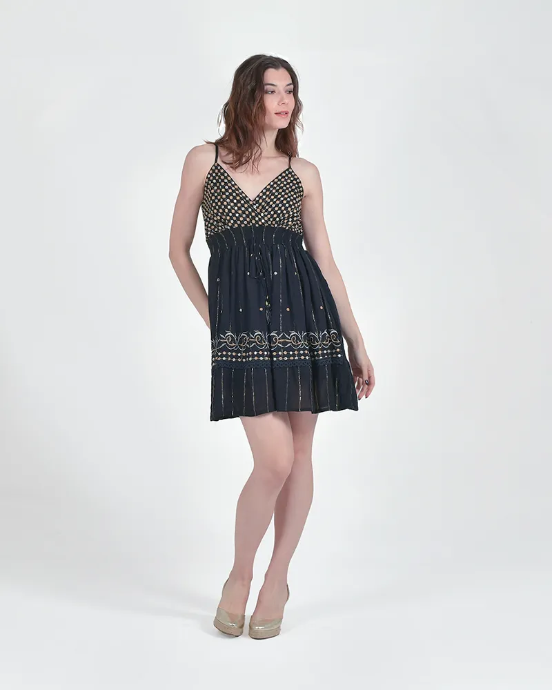 ΦΟΡΕΜΑ ΚΟΝΤΟ ΑΜΑΝΙΚΟ ΣΕ ΜΑΥΡΟ ΜΕ ΧΡΥΣΕΣ ΛΕΠΤΟΜΕΡΕΙΕΣ ONE SIZE (100% COTTON)