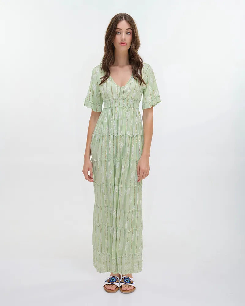 ΦΟΡΕΜΑ ΜΑΚΡΥ ΜΕ ΚΟΝΤΟ ΜΑΝΙΚΙ ΣΕ ΜΕΝΤΑ/ΑΠΑΛΟ ΠΡΑΣΙΝΟ ONE SIZE (100% VISCOSE)