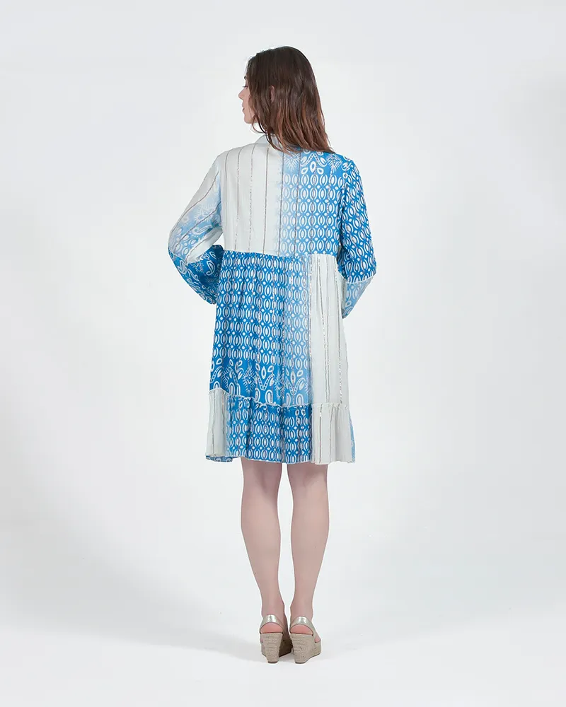 ΦΟΡΕΜΑ ΚΟΝΤΟ ΜΕ ΚΟΝΤΟ ΜΑΝΙΚΙ ΛΕΥΚΟ/ΓΑΛΑΖΙΟ ONE SIZE (100% VISCOSE)