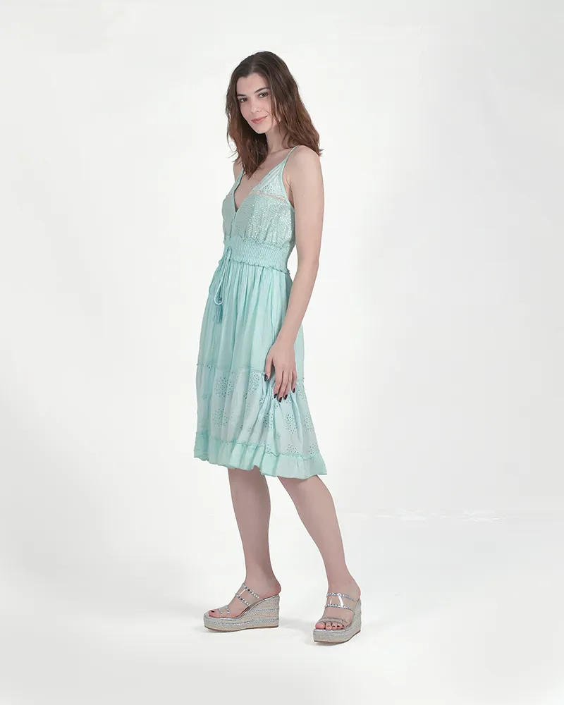 ΦΟΡΕΜΑ ΚΟΝΤΟ ΑΜΑΝΙΚΟ ΤΙΡΚΟΥΑΖ ΜΕ ΧΡΥΣΕΣ ΛΕΠΤΟΜΕΡΕΙΕΣ ONE SIZE (100% VISCOSE)