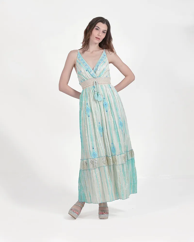 ΦΟΡΕΜΑ ΜΑΚΡΥ ΑΜΑΝΙΚΟ ΛΕΥΚΟ/ΤΙΡΚΟΥΑΖ ONE SIZE (100% VISCOSE)