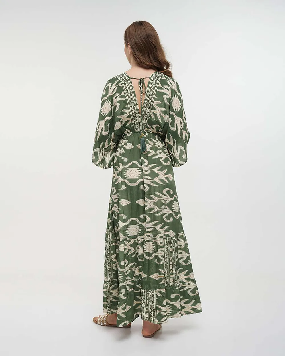 ΦΟΡΕΜΑ ΜΑΚΡΥ 3/4  ΠΡΑΣΙΝΟ/ΛΕΥΚΟ ONE SIZE (70% SILK 30% POLYESTER)