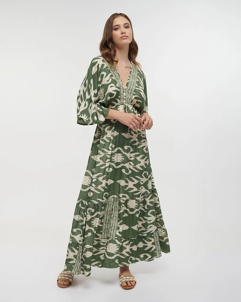 ΦΟΡΕΜΑ ΜΑΚΡΥ 3/4  ΠΡΑΣΙΝΟ/ΛΕΥΚΟ ONE SIZE (70% SILK 30% POLYESTER)