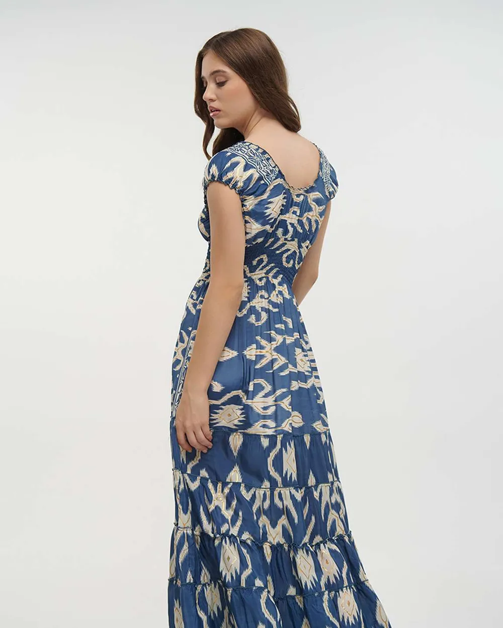 ΦΟΡΕΜΑ ΜΑΚΡΥ ΚΟΝΤΟΜΑΝΙΚΟ ΜΠΛΕ/ΛΕΥΚΟ ONE SIZE (70% SILK 30% POLYESTER)