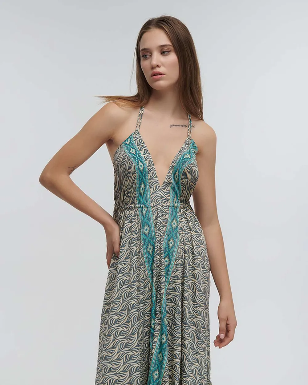 ΦΟΡΕΜΑ ΜΑΚΡΥ ΛΕΥΚΟ/ΓΑΛΑΖΙΟ ONE SIZE (70% SILK 30% POLYESTER)