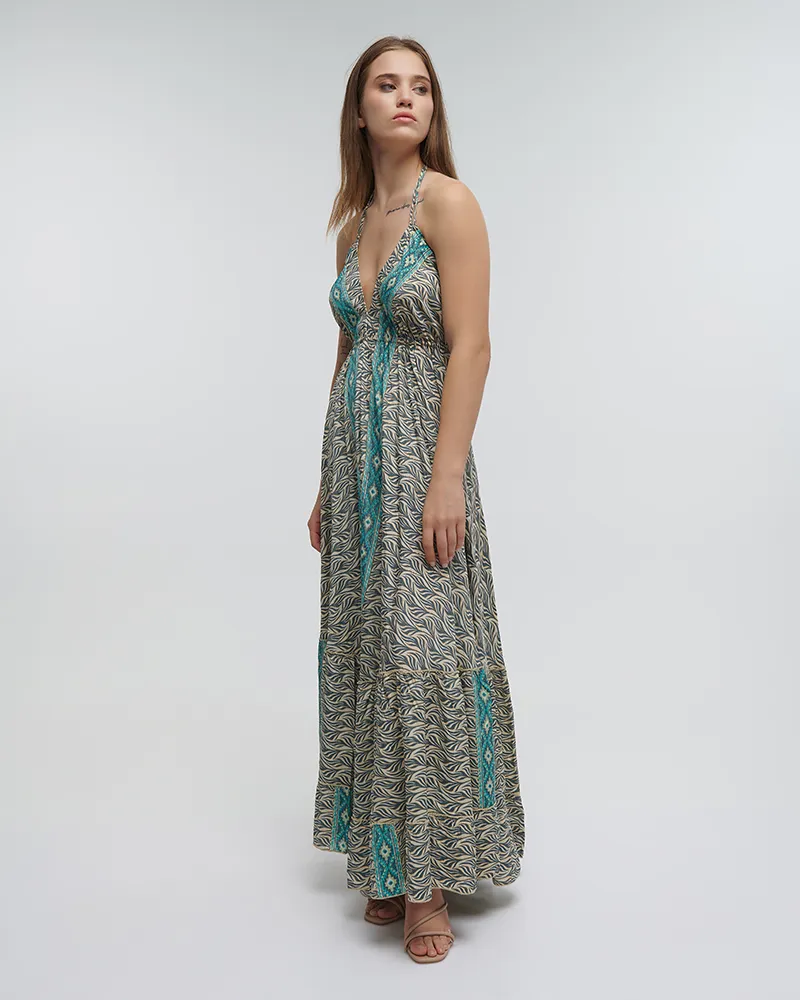 ΦΟΡΕΜΑ ΜΑΚΡΥ ΛΕΥΚΟ/ΓΑΛΑΖΙΟ ONE SIZE (70% SILK 30% POLYESTER)