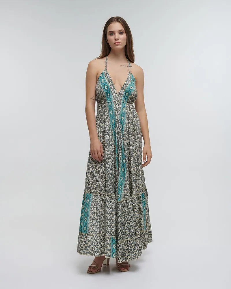 ΦΟΡΕΜΑ ΜΑΚΡΥ ΛΕΥΚΟ/ΓΑΛΑΖΙΟ ONE SIZE (70% SILK 30% POLYESTER)