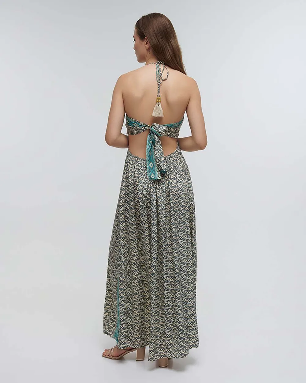 ΦΟΡΕΜΑ ΜΑΚΡΥ ΕΞΩΠΛΑΤΟ ΛΕΥΚΟ/ΓΑΛΑΖΙΟ ONE SIZE (70% SILK 30% POLYESTER)