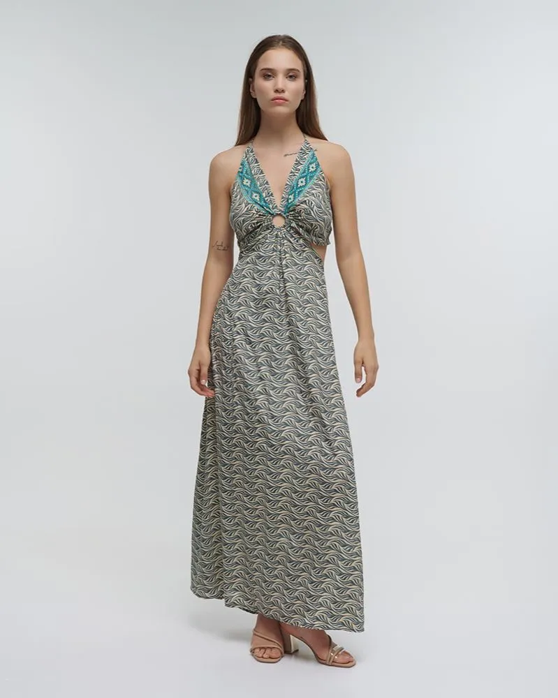 ΦΟΡΕΜΑ ΜΑΚΡΥ ΕΞΩΠΛΑΤΟ ΛΕΥΚΟ/ΓΑΛΑΖΙΟ ONE SIZE (70% SILK 30% POLYESTER)