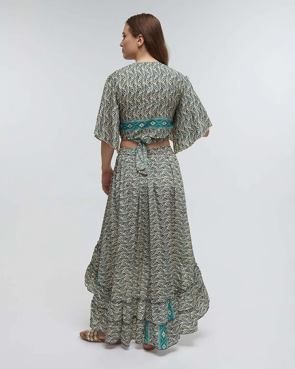 S/2 ΤΟΠ ΚΑΙ ΦΟΥΣΤΑ ΜΑΚΡΙΑ ΛΕΥΚΗ/ΓΑΛΑΖΙΑ ONE SIZE (70% SILK 30% POLYESTER)