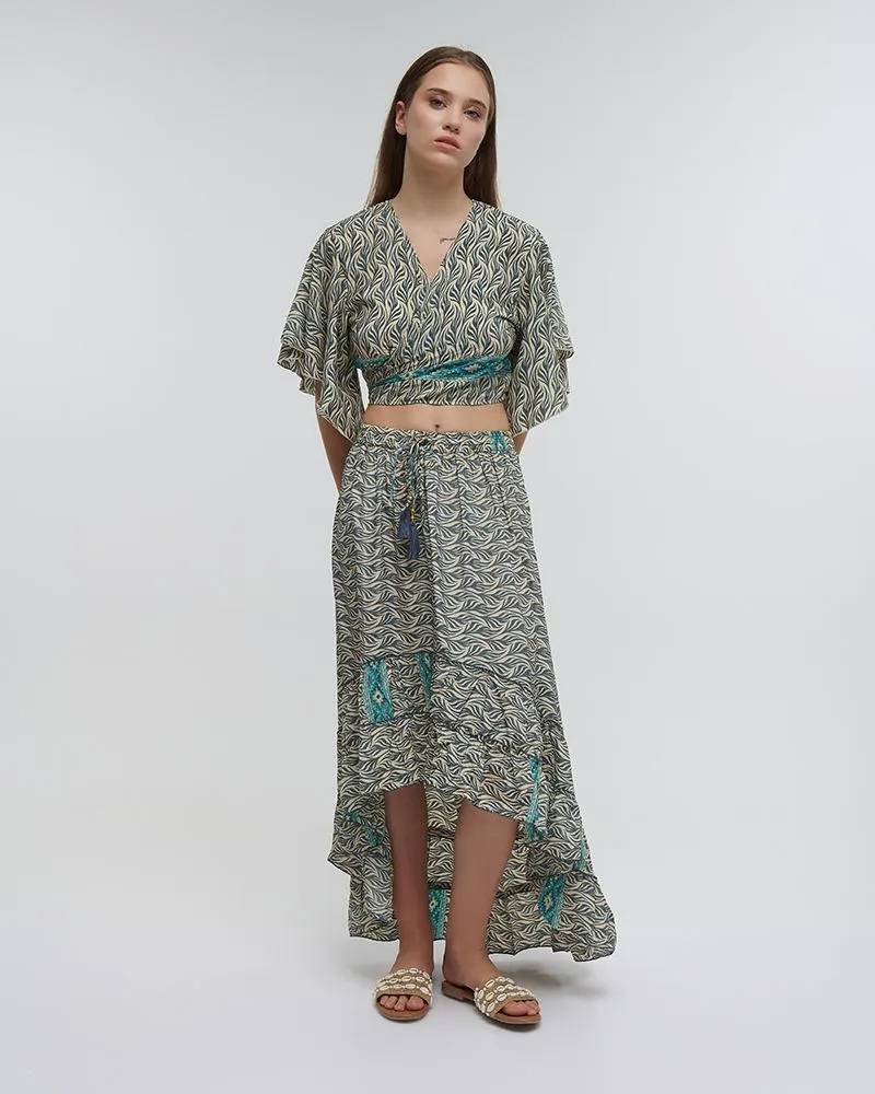 S/2 ΤΟΠ ΚΑΙ ΦΟΥΣΤΑ ΜΑΚΡΙΑ ΛΕΥΚΗ/ΓΑΛΑΖΙΑ ONE SIZE (70% SILK 30% POLYESTER)